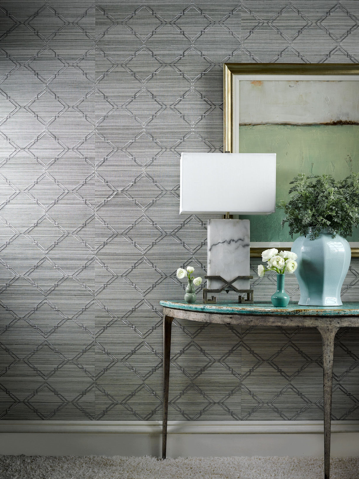 Scalamandre SC 0003WP88383 BRONZE MONROE EMBROIDERED GRASSCLOTH WALLPAPER - Eade's Wallpaper