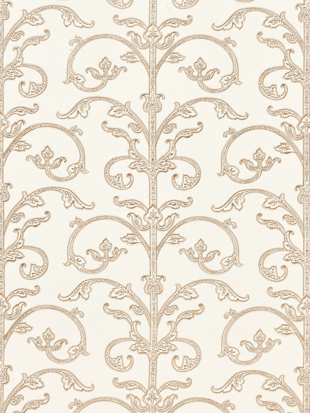 Scalamandre SC 0001WP88558 LATTE SAXONY SCROLL WALLPAPER - Eade's Wallpaper