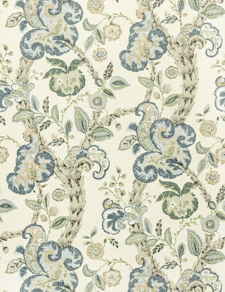 Scalamandre SC 0001WP88589 AQUAMARINE ON IVORY CUMBRIA WALLPAPER - Eade's Wallpaper
