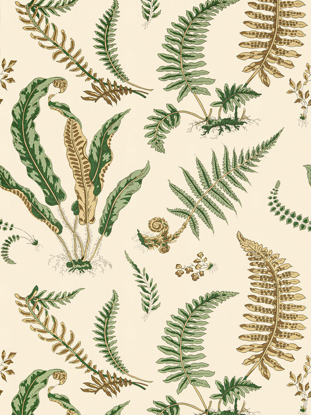 Scalamandre SC 0001WP88592D GREENS ON OFF-WHITE ELSIE DE WOLFE WALLPAPER - Eade's Wallpaper