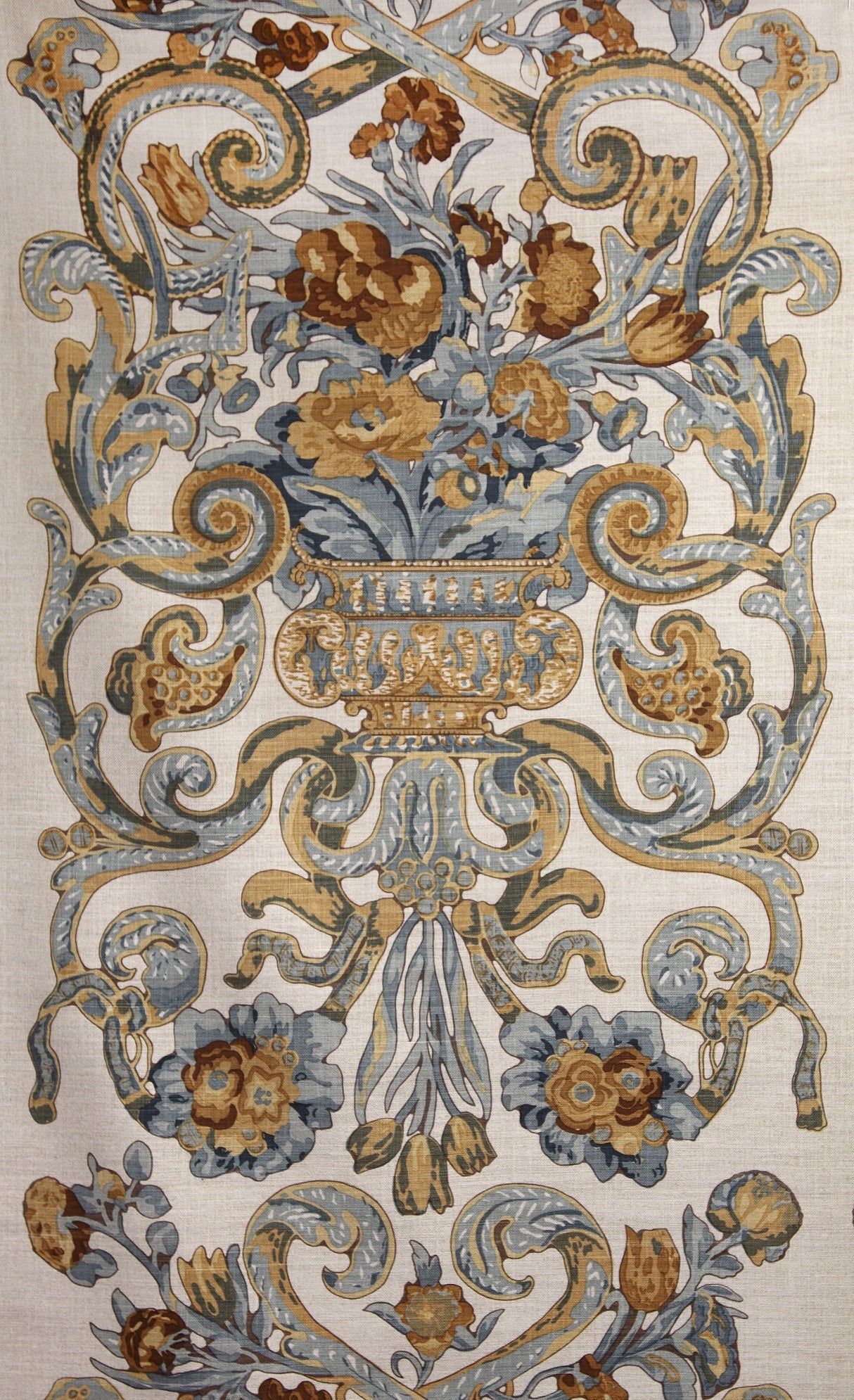 Scalamandre SC 000216136M MULTI BLUE & OAKWOOD BAROQUE FLORAL CANVAS Fabric - Eade's Wallpaper
