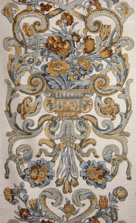 Scalamandre SC 000216136M MULTI BLUE & OAKWOOD BAROQUE FLORAL CANVAS Fabric - Eade's Wallpaper