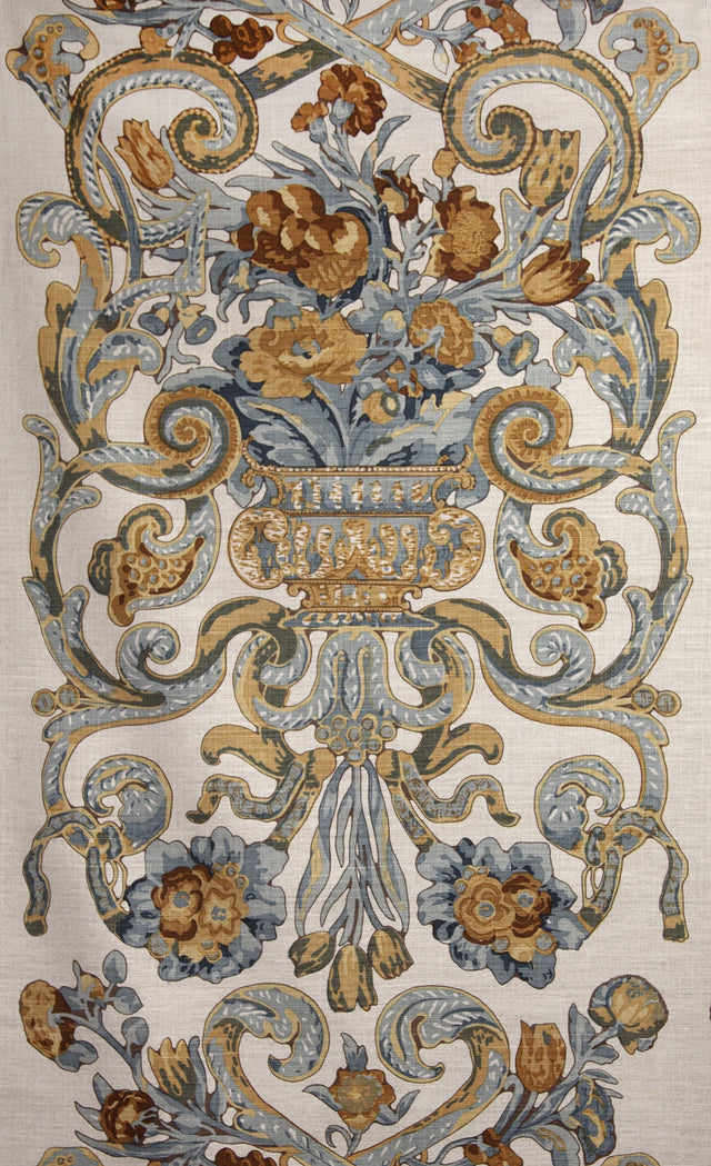 Scalamandre SC 000216136M MULTI BLUE & OAKWOOD BAROQUE FLORAL CANVAS Fabric - Eade's Wallpaper