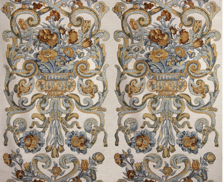 Scalamandre SC 000216136M MULTI BLUE & OAKWOOD BAROQUE FLORAL CANVAS Fabric - Eade's Wallpaper