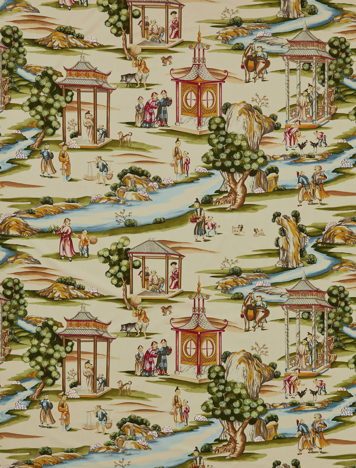 Scalamandre SC 000216264 MULTI ON TEA STAIN SHANGHAI COTTON PRINT Fabric - Eade's Wallpaper