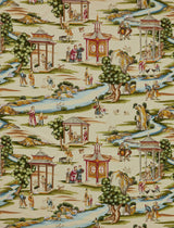Scalamandre SC 000216264 MULTI ON TEA STAIN SHANGHAI COTTON PRINT Fabric - Eade's Wallpaper