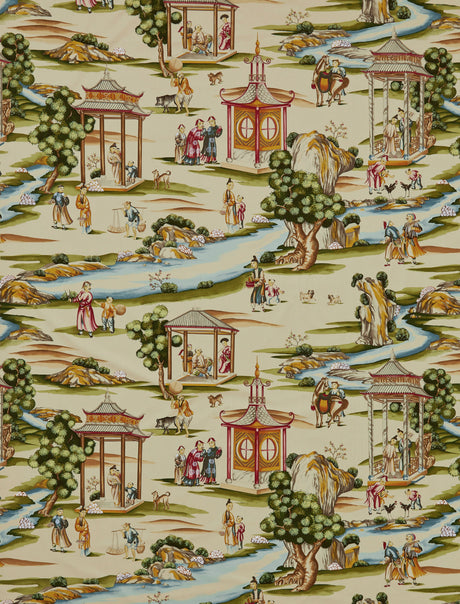 Scalamandre SC 000216264 MULTI ON TEA STAIN SHANGHAI COTTON PRINT Fabric - Eade's Wallpaper