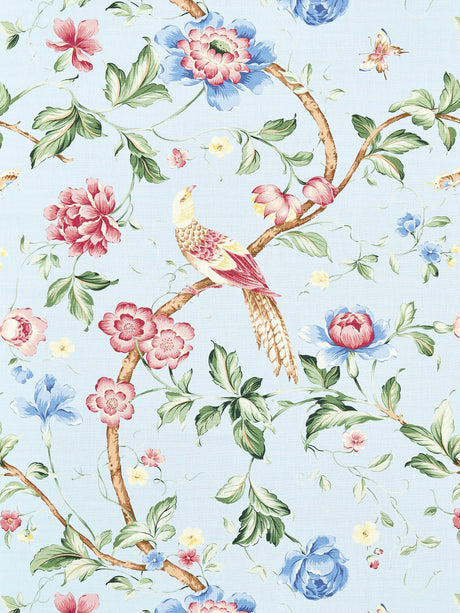 Scalamandre SC 000216300M ROSE & BLUE ON GLACIER BLUE ORIENTEAUX Fabric - Eade's Wallpaper