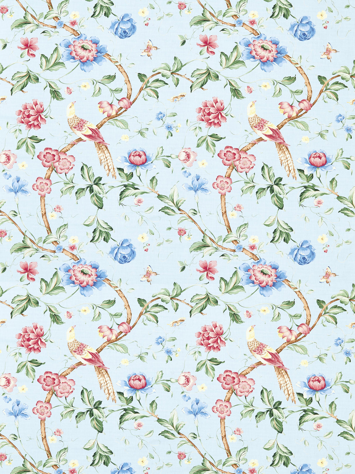 Scalamandre SC 000216300M ROSE & BLUE ON GLACIER BLUE ORIENTEAUX Fabric - Eade's Wallpaper
