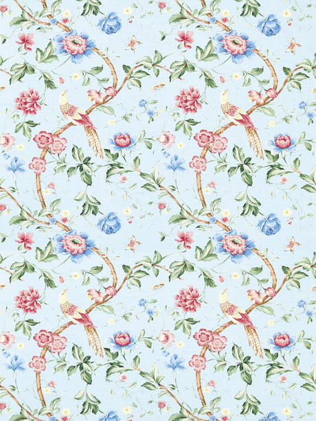 Scalamandre SC 000216300M ROSE & BLUE ON GLACIER BLUE ORIENTEAUX Fabric - Eade's Wallpaper