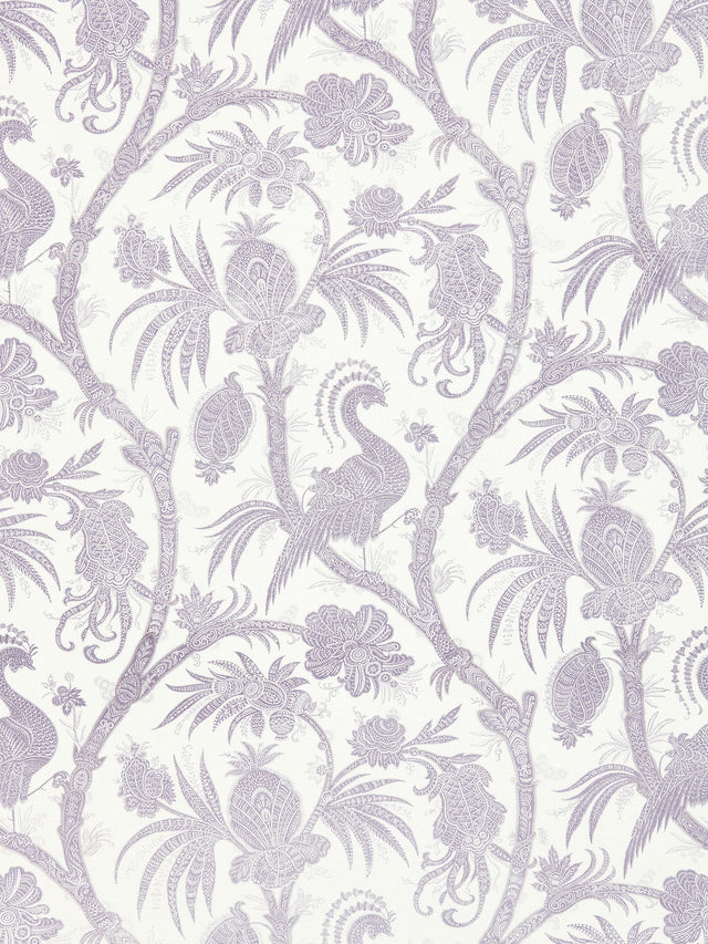 Scalamandre SC 000216575 LAVENDER BALINESE PEACOCK LINEN PRINT Fabric - Eade's Wallpaper