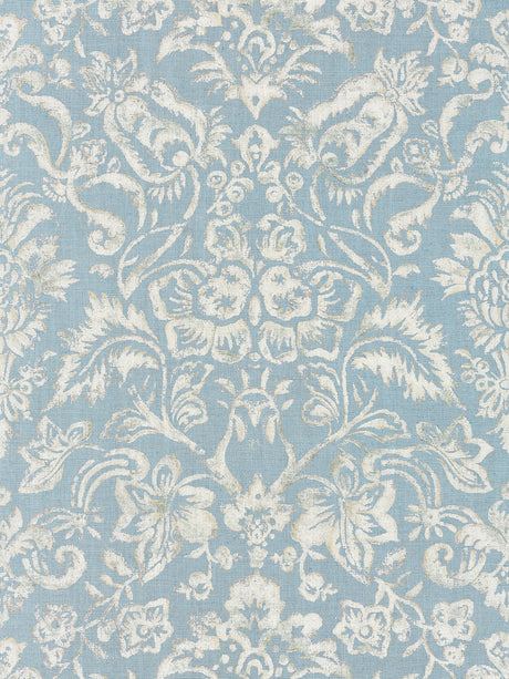 Scalamandre SC 000216598 BLUESTONE & SILVER MANSFIELD DAMASK PRINT Fabric - Eade's Wallpaper