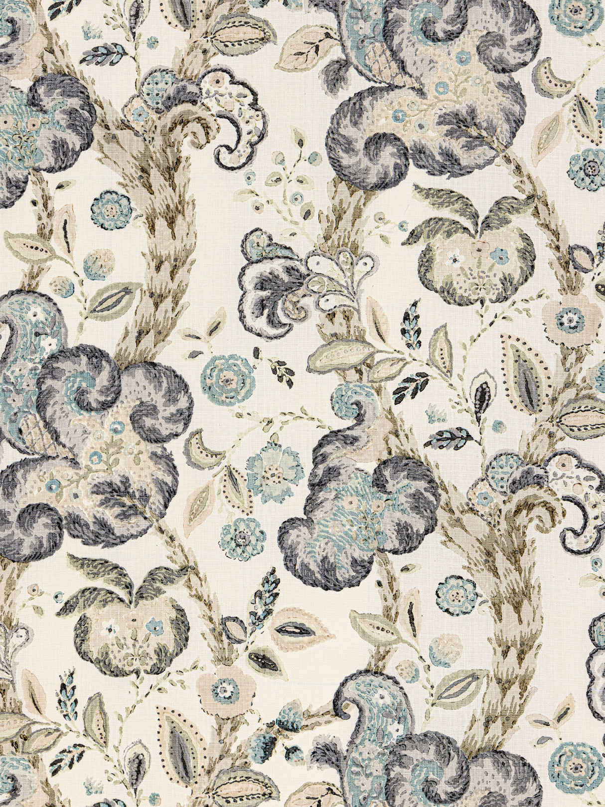 Scalamandre SC 000216603 SMOKE ON IVORY CUMBRIA HAND BLOCK PRINT Fabric - Eade's Wallpaper