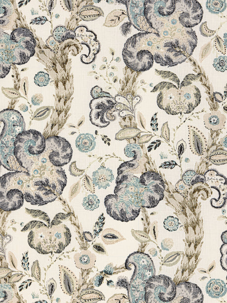 Scalamandre SC 000216603 SMOKE ON IVORY CUMBRIA HAND BLOCK PRINT Fabric - Eade's Wallpaper