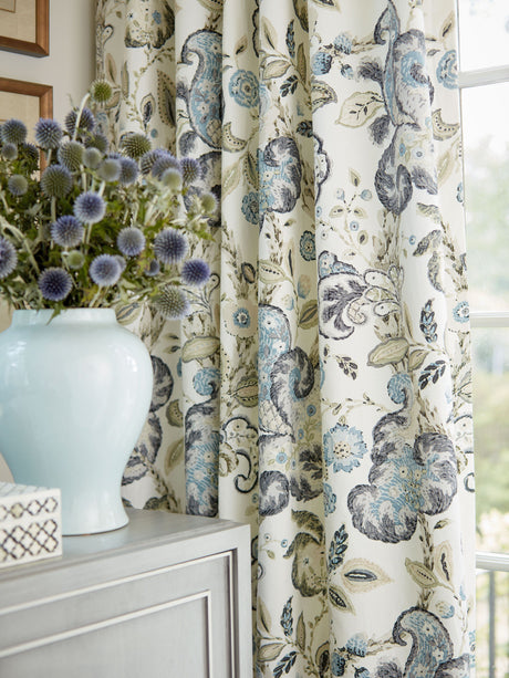 Scalamandre SC 000216603 SMOKE ON IVORY CUMBRIA HAND BLOCK PRINT Fabric - Eade's Wallpaper