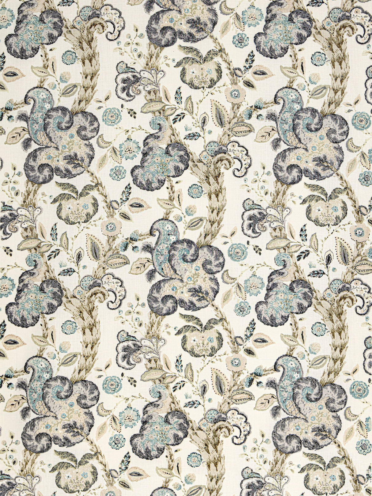 Scalamandre SC 000216603 SMOKE ON IVORY CUMBRIA HAND BLOCK PRINT Fabric - Eade's Wallpaper