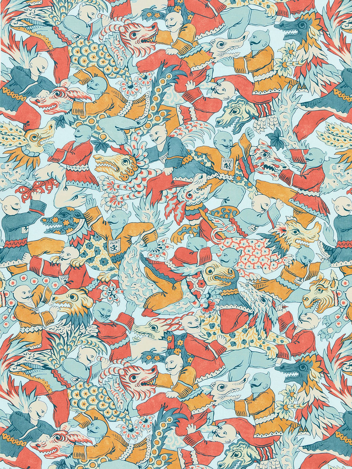 Scalamandre SC 000216612 MULTI DRAGON DANCE Fabric - Eade's Wallpaper