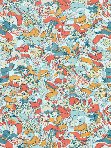 Scalamandre SC 000216612 MULTI DRAGON DANCE Fabric - Eade's Wallpaper
