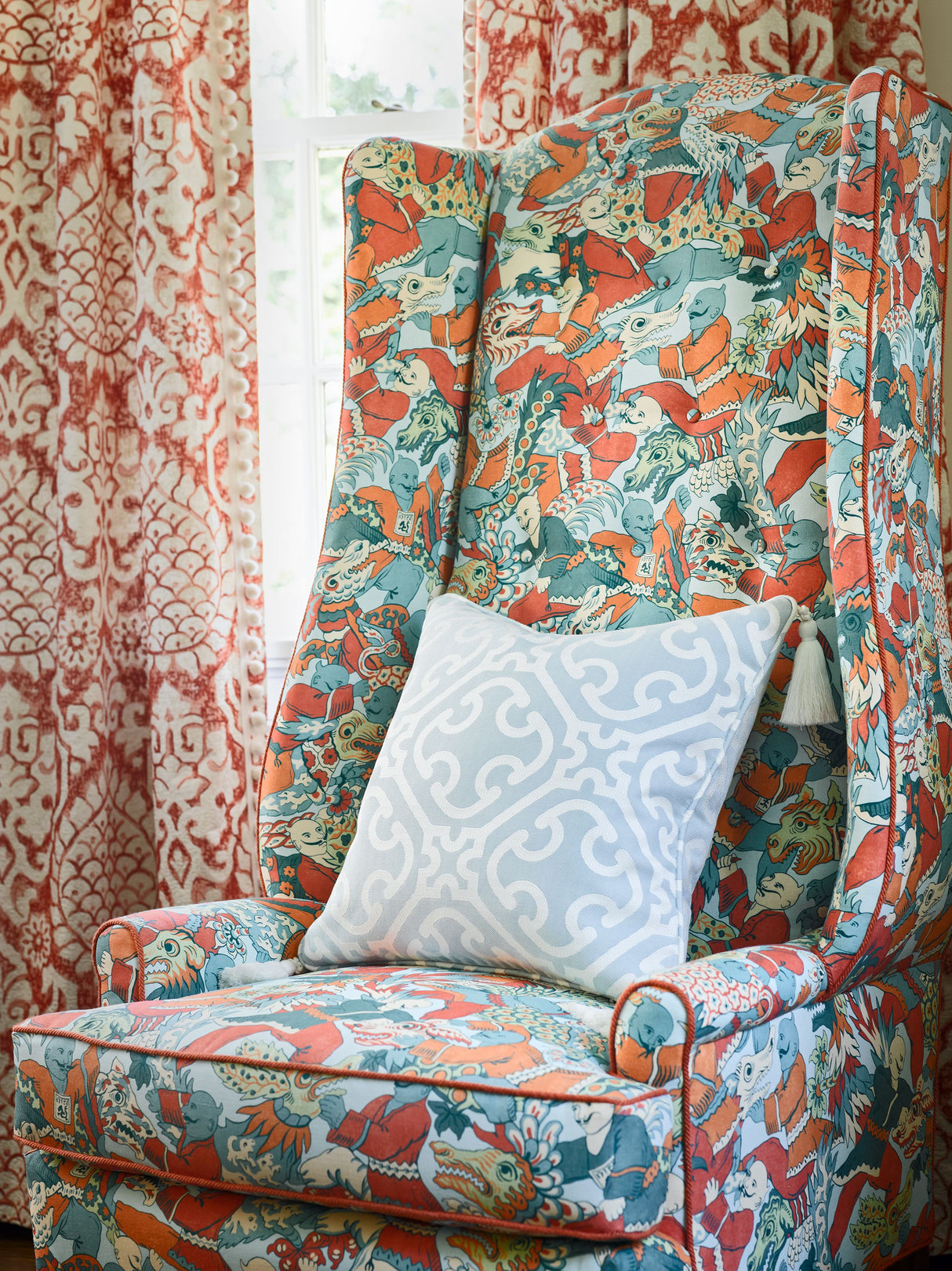 Scalamandre SC 000216612 MULTI DRAGON DANCE Fabric - Eade's Wallpaper