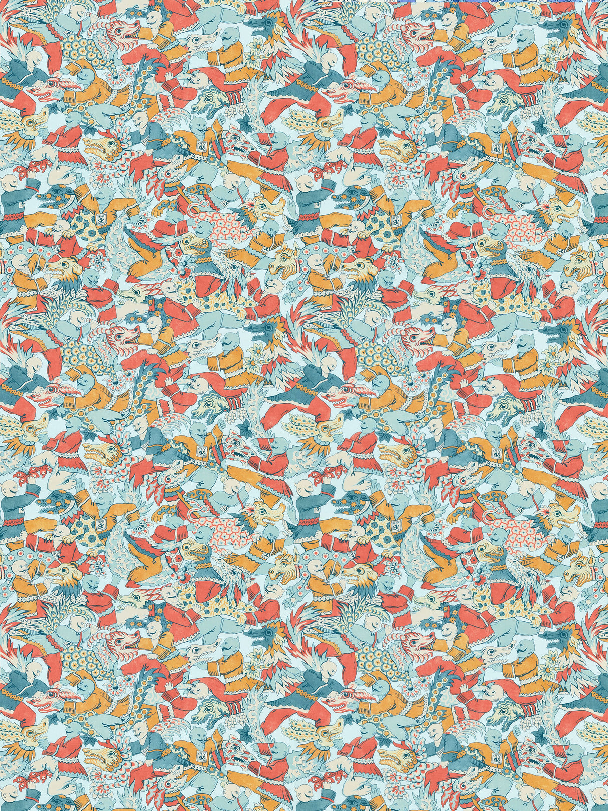 Scalamandre SC 000216612 MULTI DRAGON DANCE Fabric - Eade's Wallpaper
