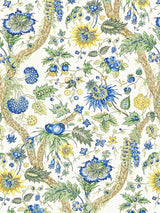 Scalamandre SC 000216647 BLUE AND GOLD FLEURS TROPICALES Fabric - Eade's Wallpaper