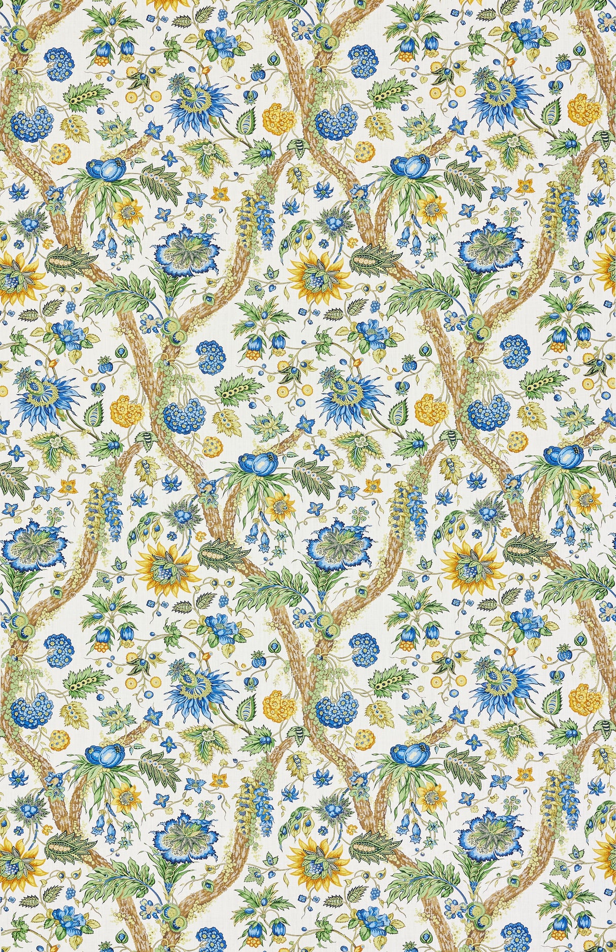 Scalamandre SC 000216647 BLUE AND GOLD FLEURS TROPICALES Fabric - Eade's Wallpaper