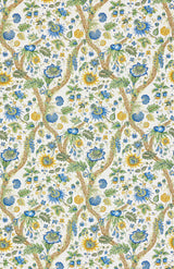 Scalamandre SC 000216647 BLUE AND GOLD FLEURS TROPICALES Fabric - Eade's Wallpaper