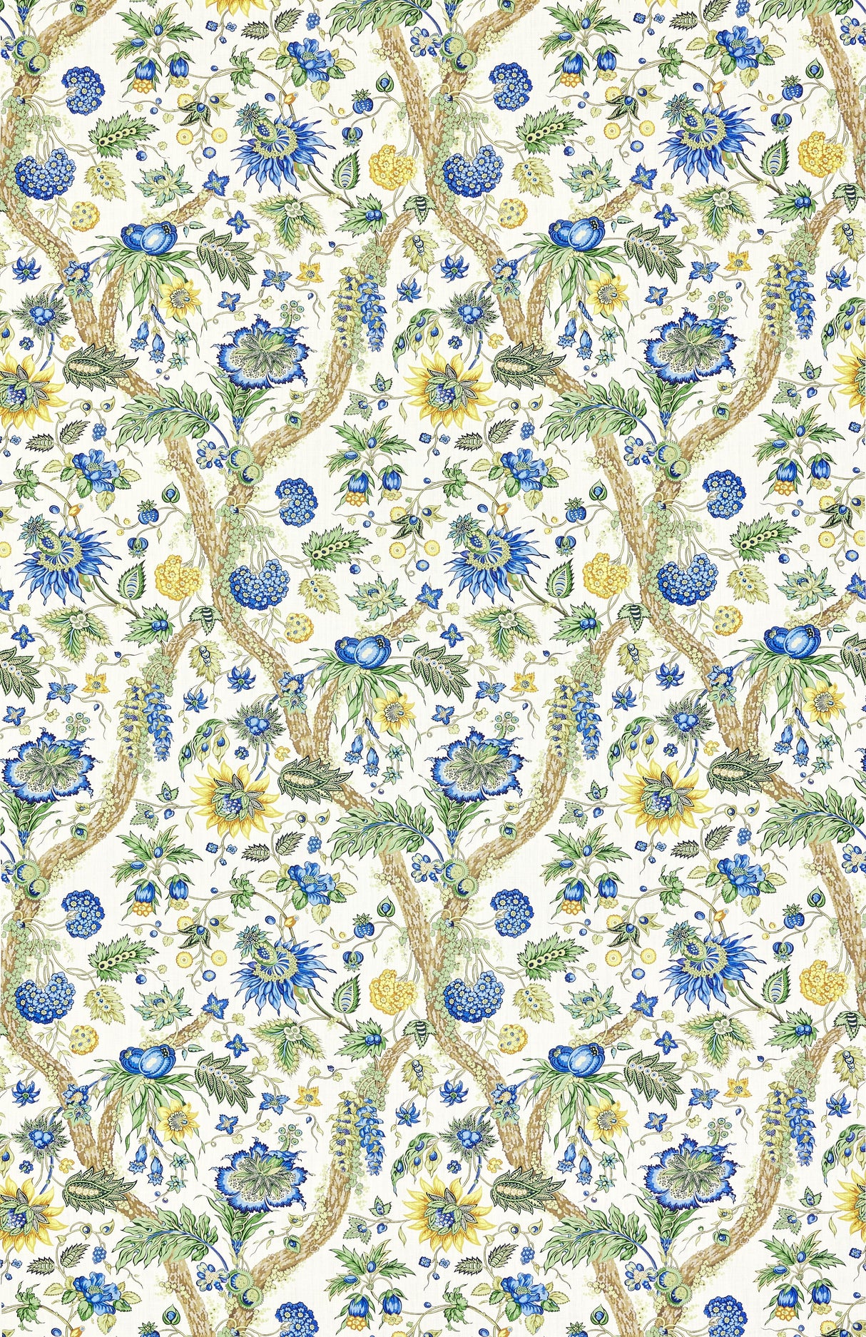 Scalamandre SC 000216647 BLUE AND GOLD FLEURS TROPICALES Fabric - Eade's Wallpaper