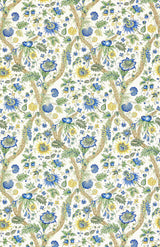 Scalamandre SC 000216647 BLUE AND GOLD FLEURS TROPICALES Fabric - Eade's Wallpaper