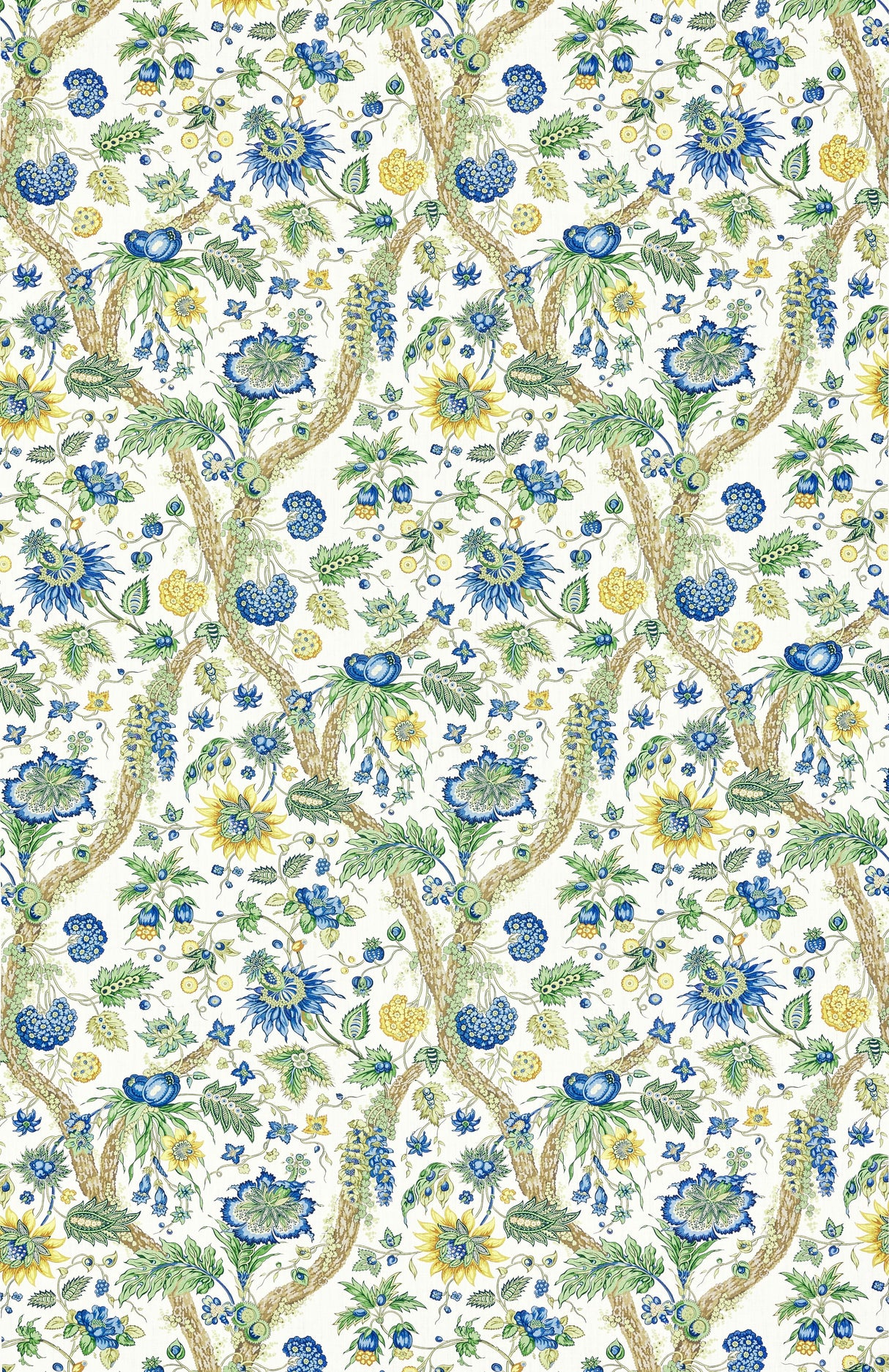 Scalamandre SC 000216647 BLUE AND GOLD FLEURS TROPICALES Fabric - Eade's Wallpaper
