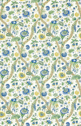 Scalamandre SC 000216647 BLUE AND GOLD FLEURS TROPICALES Fabric - Eade's Wallpaper