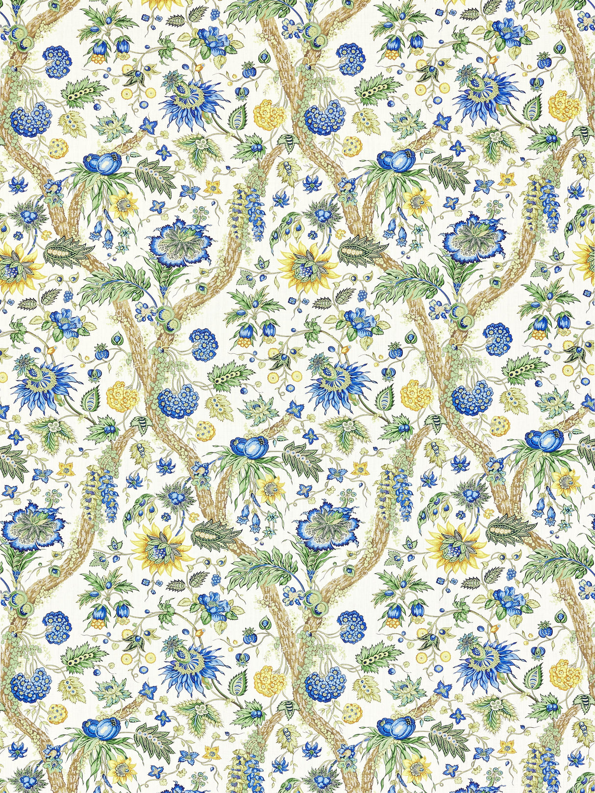Scalamandre SC 000216647 BLUE AND GOLD FLEURS TROPICALES Fabric - Eade's Wallpaper