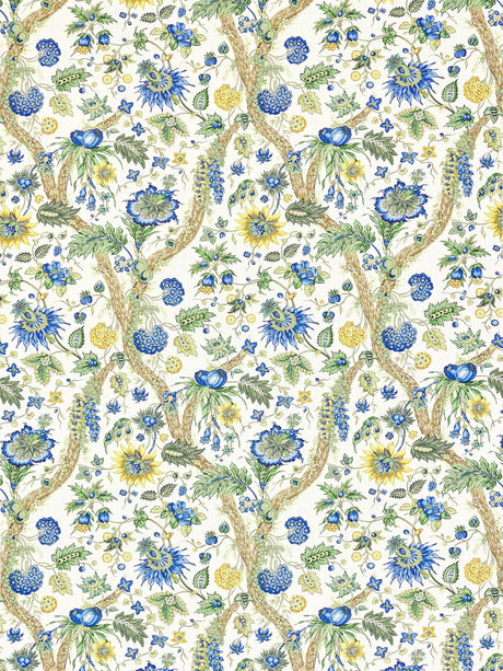 Scalamandre SC 000216647 BLUE AND GOLD FLEURS TROPICALES Fabric - Eade's Wallpaper