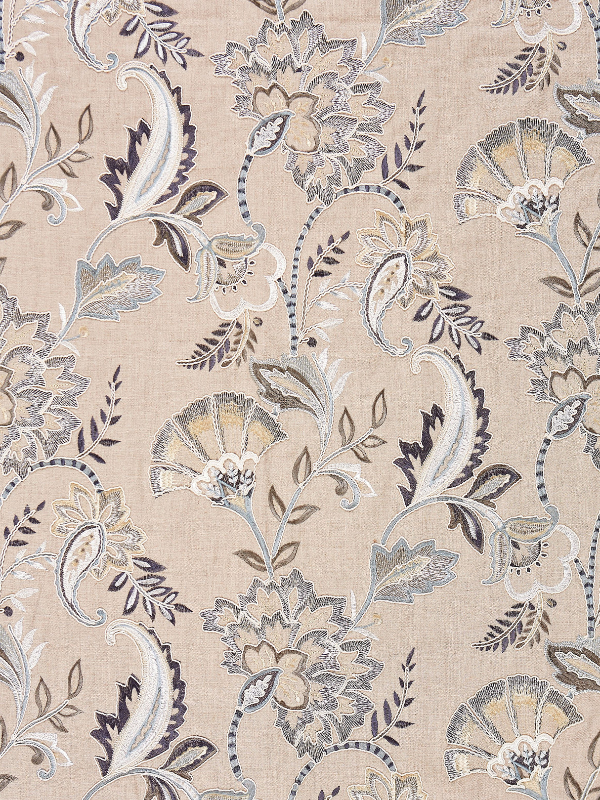 Scalamandre SC 000227036 FLAX ADARA EMBROIDERY Fabric - Eade's Wallpaper
