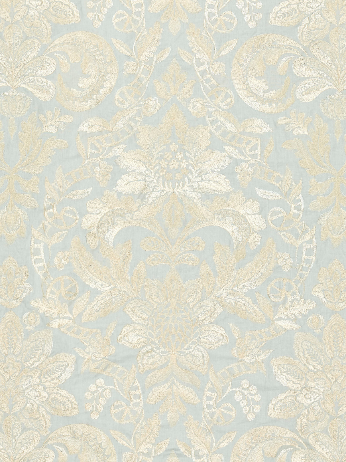 Scalamandre SC 000227086 AQUAMARINE ELIZABETH DAMASK EMBROIDERY Fabric - Eade's Wallpaper