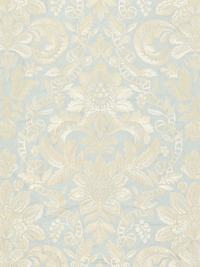 Scalamandre SC 000227086 AQUAMARINE ELIZABETH DAMASK EMBROIDERY Fabric - Eade's Wallpaper