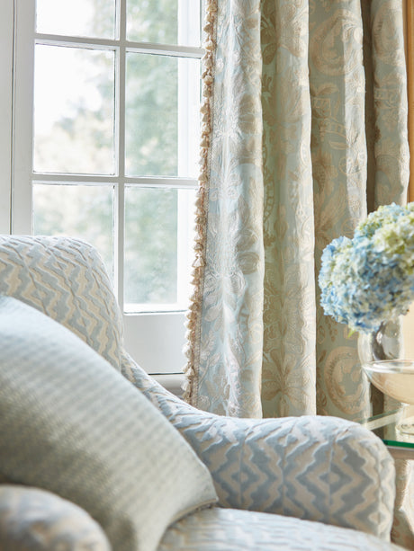 Scalamandre SC 000227086 AQUAMARINE ELIZABETH DAMASK EMBROIDERY Fabric - Eade's Wallpaper