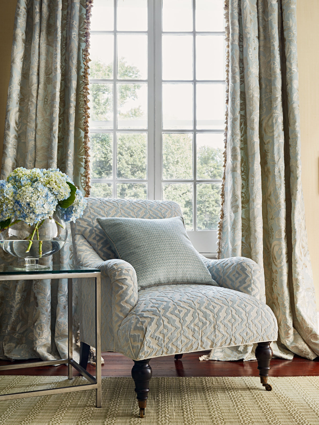 Scalamandre SC 000227086 AQUAMARINE ELIZABETH DAMASK EMBROIDERY Fabric - Eade's Wallpaper
