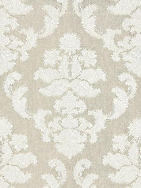 Scalamandre SC 000227160 FLAX CORNELIA DAMASK EMBROIDERY Fabric - Eade's Wallpaper