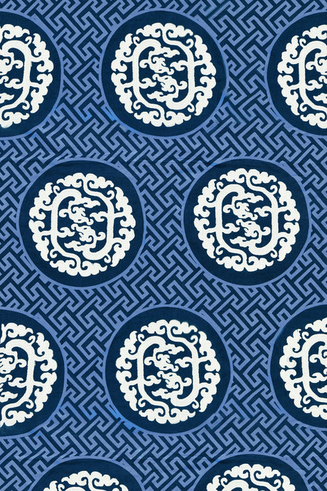 Scalamandre SC 000227215 MIDNIGHT DRAGON'S FRET EMBROIDERY Fabric - Eade's Wallpaper