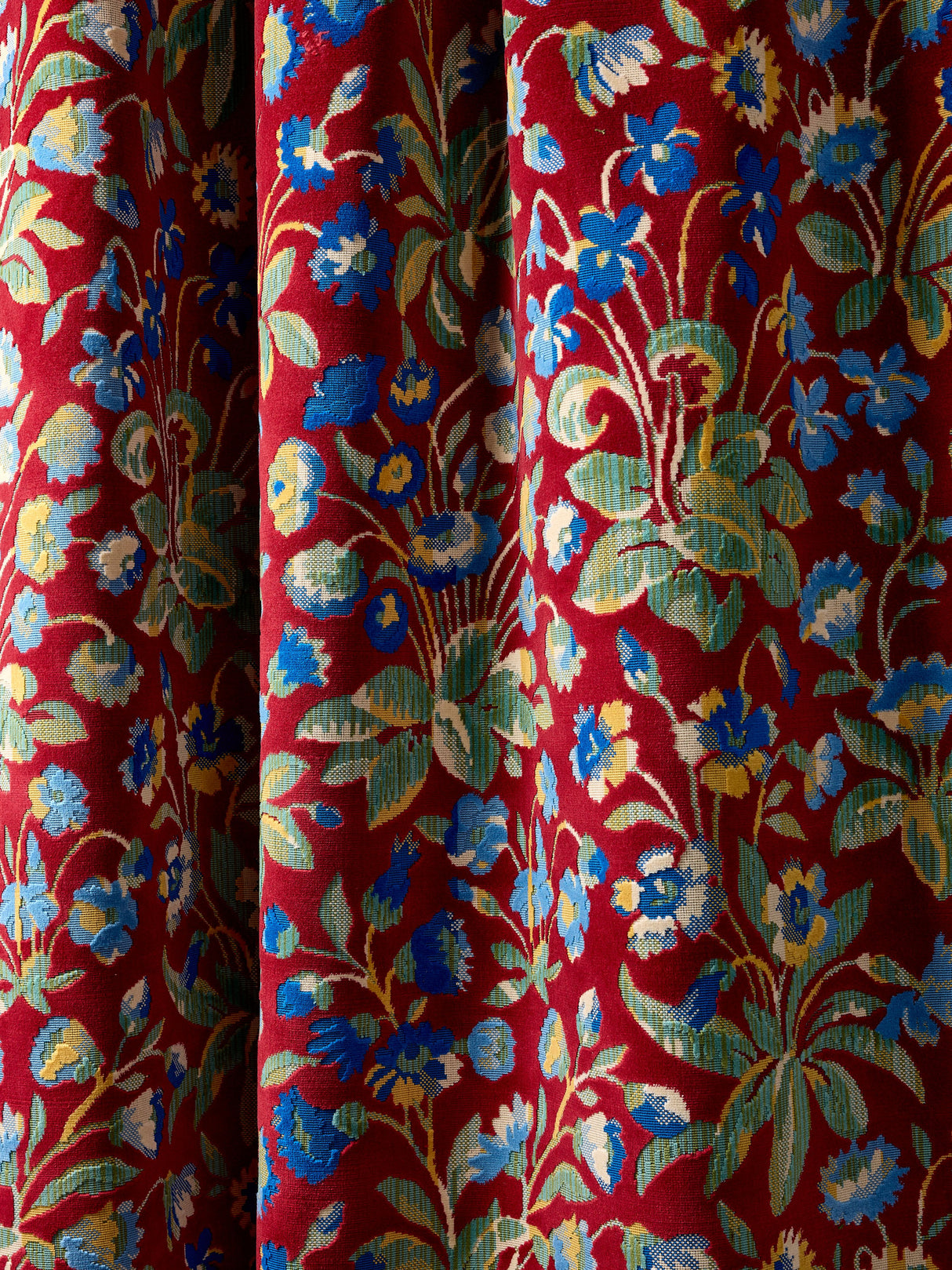 Scalamandre SC 000227328 RUBY COBALT MILLEFLEUR VELVET Fabric - Eade's Wallpaper