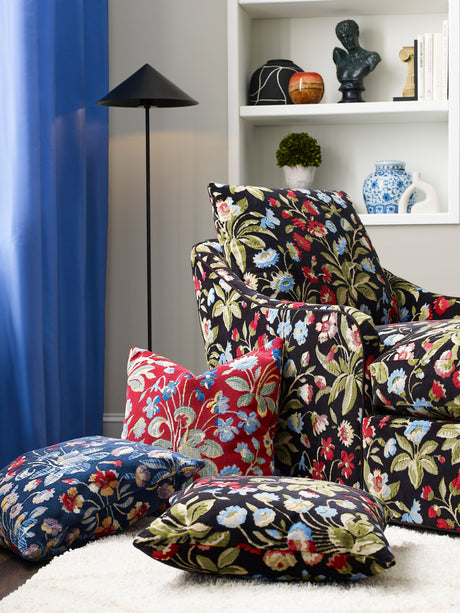 Scalamandre SC 000227328 RUBY COBALT MILLEFLEUR VELVET Fabric - Eade's Wallpaper