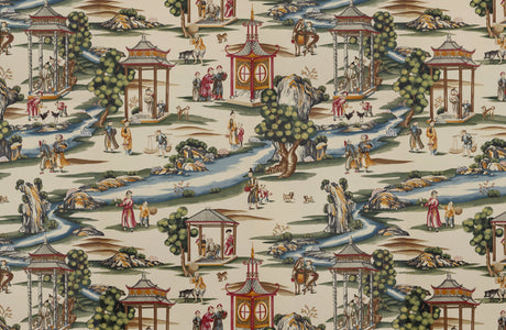 Scalamandre SC 0002WP81584A MULTI ON TEA STAIN - A SHANGHAI WALLPAPER - Eade's Wallpaper