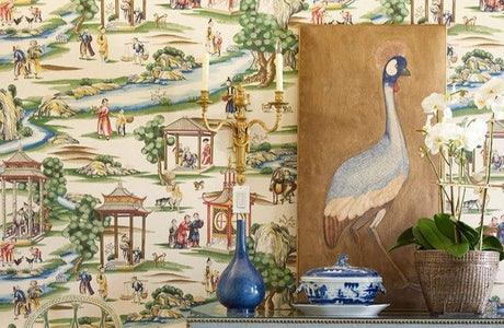Scalamandre SC 0002WP81584A MULTI ON TEA STAIN - A SHANGHAI WALLPAPER - Eade's Wallpaper