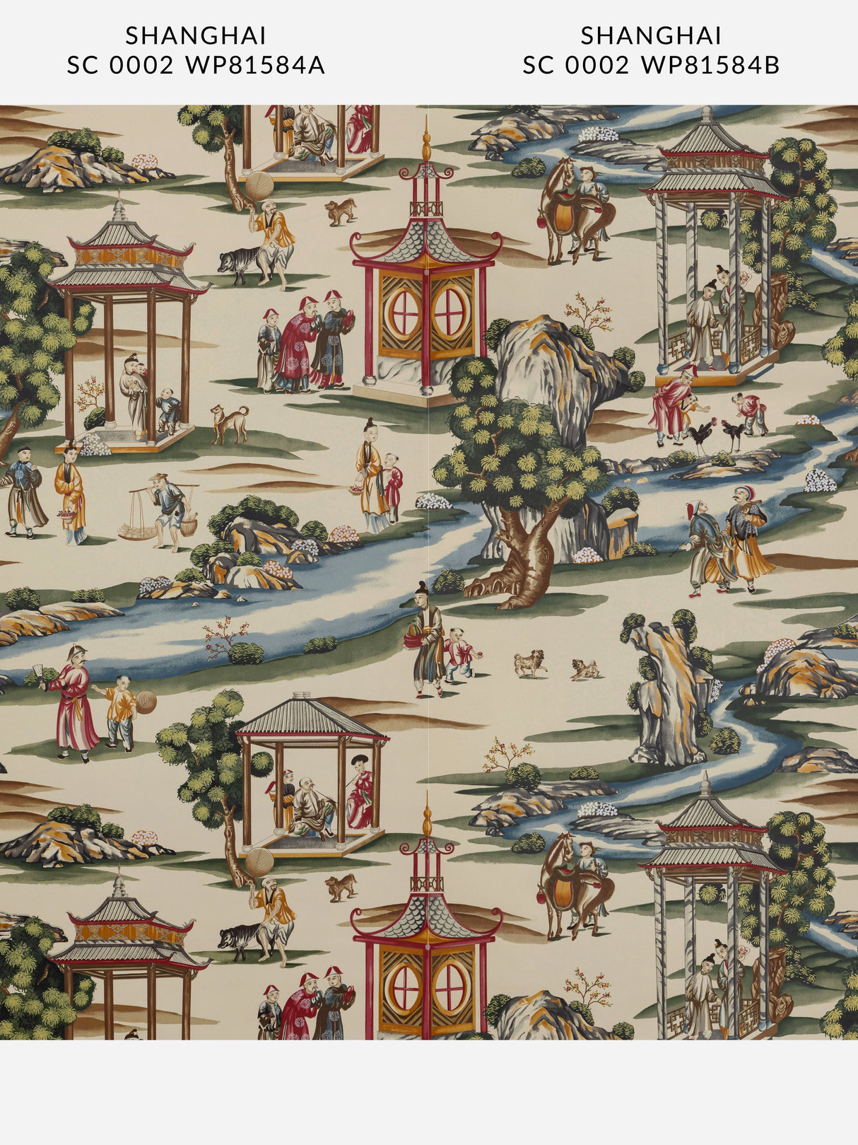 Scalamandre SC 0002WP81584A MULTI ON TEA STAIN - A SHANGHAI WALLPAPER - Eade's Wallpaper