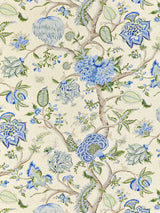 Scalamandre SC 000316430 BLUE, GREEN ON CREAM PONDICHERRY COTTON PRINT Fabric - Eade's Wallpaper