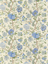 Scalamandre SC 000316430 BLUE, GREEN ON CREAM PONDICHERRY COTTON PRINT Fabric - Eade's Wallpaper