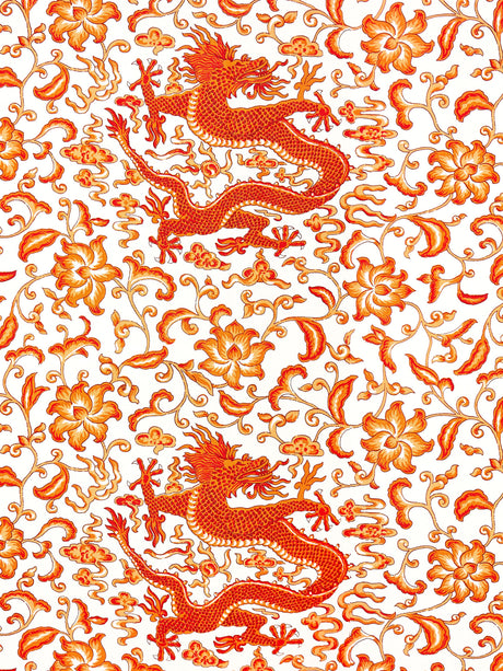 Scalamandre SC 000316558 PERSIMMON CHI'EN DRAGON LINEN PRINT Fabric - Eade's Wallpaper