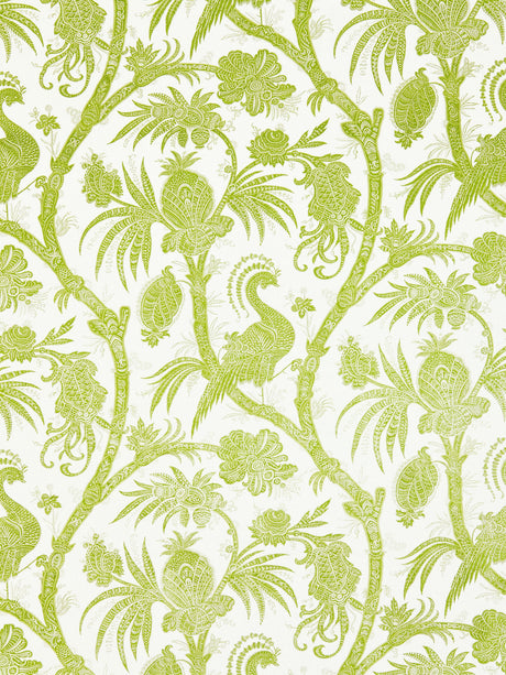 Scalamandre SC 000316575 PEAR BALINESE PEACOCK LINEN PRINT Fabric - Eade's Wallpaper
