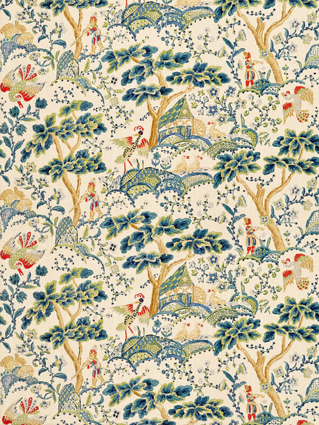 Scalamandre SC 000316590 PEACOCK ON SAND KELMESCOTT HAND BLOCK PRINT Fabric - Eade's Wallpaper